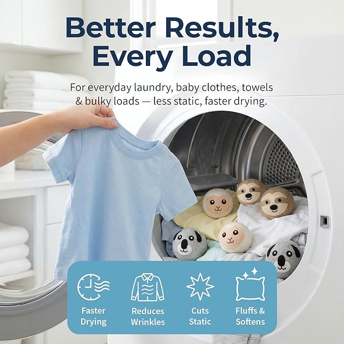 Best Brands Wool Dryer Balls 6 Pack - 100% Natural Fabric Softener Alternative, Reusable Laundry Balls for Dryer, Reduces Static Cling, Wrinkles & Drying Time, Safe for Baby Clothes & Delicates