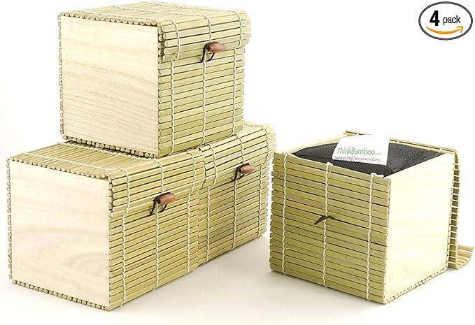 BambooMN Granulated Bamboo Charcoal Odor Absorber Bag in Decorative 4" Green Box, 4 Sets
