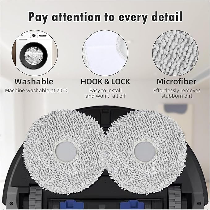 Replacement ECOVACS Accessory 6-Washable Vacuum Mop Cloths / 6-Pack Large Capacity Dust Bags：Compatible with DEEBOT T50 Max/T50 Pro/T50 Omni/T50 Pro Omni/T50 Max Pro Vacuum Cleaner Parts Accessories