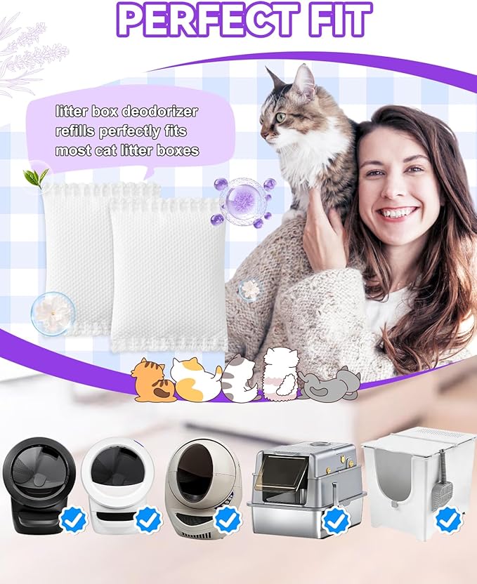 Universal Cat Litter Box Odor Eliminator Refills, Deodorizer Refills fit for Hooded Cat Litter Box, Compatible with Traditional Litter Boxes, 8 Pack - Lavender Scent