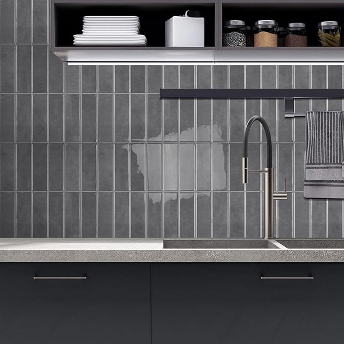Peel and Stick Tile，New Upgrade Thicker Design Self Adhesive 12" x 12" Large Premium Peel and Stick Backsplash for Kitchen (Grey).