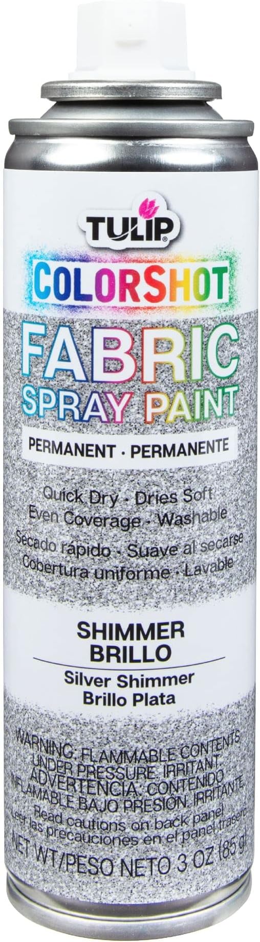 Tulip ColorShot Instant Fabric Spray Paint, Permanent Color Spray-On Fabric Paint, 3oz, Silver Shimmer