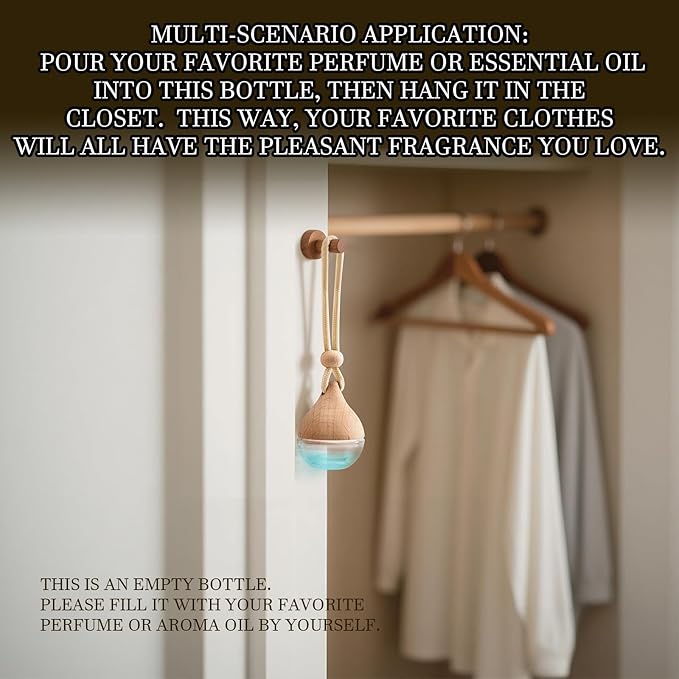 Refillable Car Air Freshener Hanging Diffuser, Empty Glass Bottle with Reed Sticks for Essential Oils, Car Scent Diffuser and Aromatherapy Pendant Decor for Women and Men, 2 Pack