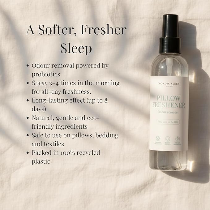Nordic Sleep by Fossflakes, Probiotic Fabric Freshener Mild Scent 190 ml – Gentle Pillow & Bedding Spray, Natural Odor Eliminator with Soft Fragrance, Hypoallergenic & Eco-Friendly