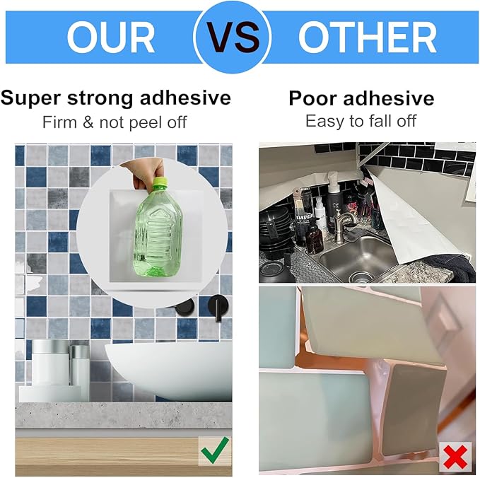 Peel and Stick Backsplash, New Upgrade Design 9" x9"Square Marble Tiles,3D Adhesive Premium Mosaic Tiles, Peel and Stick Tiles for Kitchen,Bathroom, Wall Tile（10-Sheet）.