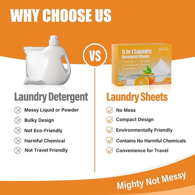 YUCO Laundry Detergent Sheets-Liquidless Eco-Friendly Travel Laundry Sheets Detergent for Travel No Plastic & Hypoallergenic (Citrus)