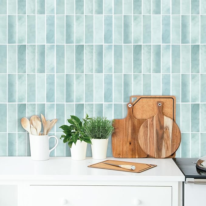 Peel and Stick Tile，New Upgrade Thicker Design Self Adhesive 12" x 12" Large Premium Peel and Stick Backsplash for Kitchen (Mint Green).