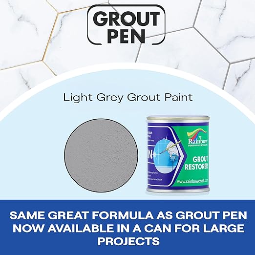 Grout Pen Grout Paint: Waterproof Tile Paint Grout Refresh Restorer for Floor, Kitchen & Bathroom Shower Tiles - Light Grey - Can Size for Larger Projects - 125ml (4.2oz)