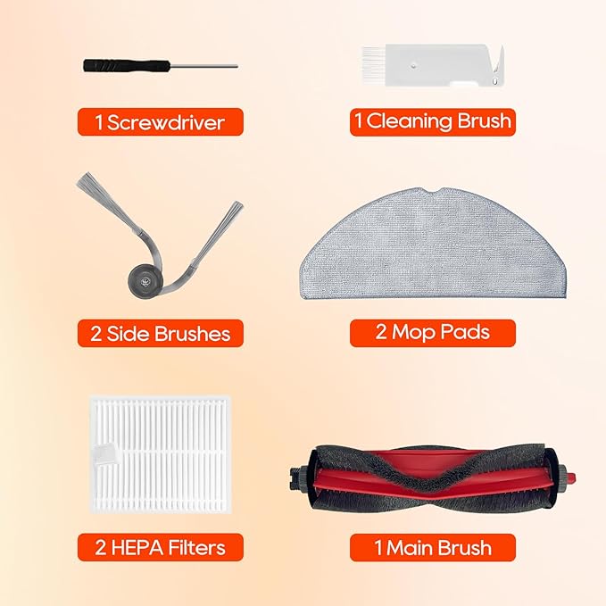 Q7 M5 Replacement Parts for Roborock Q7 M5 / M5+, Q7 L5 / L5+ Robot Vacuum, 1 Main Brush, 2 Side Brushes, 2 HEPA Filters, 2 Mop Pads (9 Pack)
