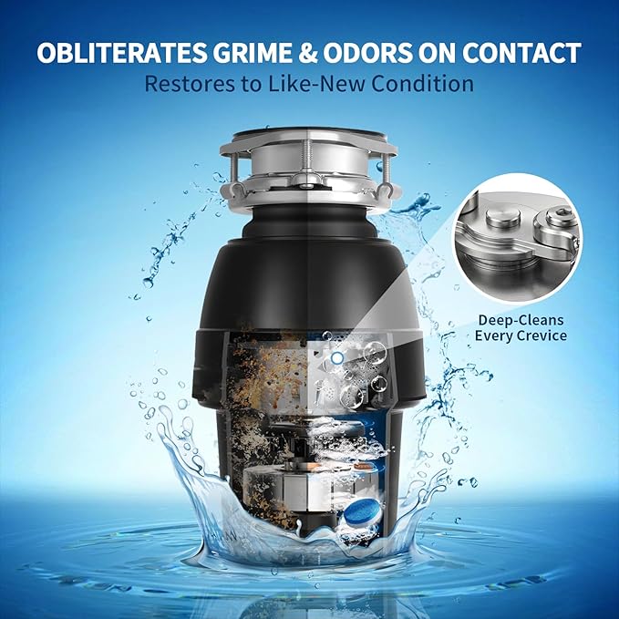 Garbage Disposal Cleaner and Deodorizer Tablets - 24 Pack (1 Year Supply), Powerful XL Foaming Odor Eliminator, Fresh Ocean Scent Sink & Garburator Freshener, Septic Safe Kitchen Drain Cleaning Care