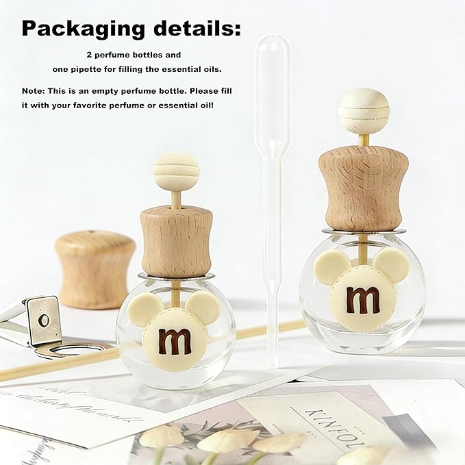 2 Pack Car Air Freshener Diffuser Bottle Refillable Empty Glass Perfume Bottle with Vent Clip, Drift Car Air Freshener Clip Essential Oil Diffuser for Car Oil Diffusers Interior Decor-A4