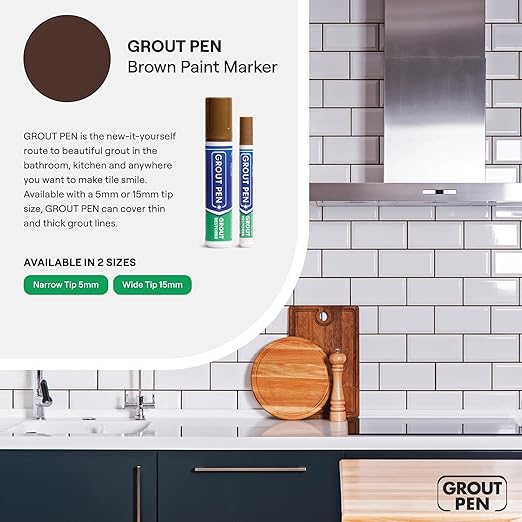 Grout Pen Brown Tile Paint Marker: Waterproof Grout Paint, Tile Grout Colorant and Sealer Pen - Brown, Narrow 5mm Tip (7mL)