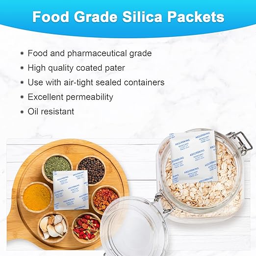 Desiccant Packs for Storage – 10 Gram 80 Packs Moisture Absorbers for Food Storage, Food Grade Silica Gel Packets, Premium Desiccant for Foods, Electronics, Jewelry, Tools, Safe