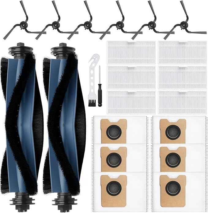 22 Pack Replacement Parts Compatible with for Eufy C10 Robot Vacuums Accessories kit, 2 Roller Brush, 6 HEPA Filters, 6 Side Brushes, 6 Dust Bags, 1 Clean Tool, 1 Screwdriver
