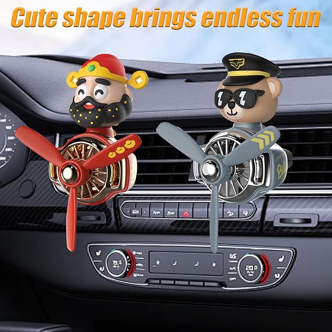 2Pcs Car Air Fresheners, Cute Bear Pilot Automotive Air Outlet Creative Car Perfume Diffuser, Automotive Accessories Air Vent Decoration with 8 Fragrant Tablets (Silver 2+Red 3)