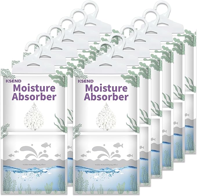 Moisture Absorbers 12 Packs - 9.8 oz Dehumidifier Bags, Portable Moisture Hanging Bags for Closet, Bathroom and Kitchen, Fragrance Free, 11.8'' x 6.3''