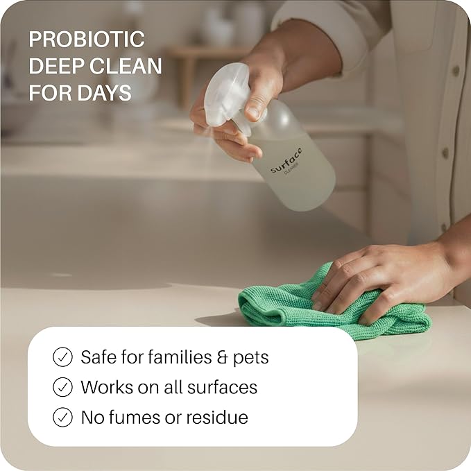 Everneat Probiotic Surface Cleaner Concentrate – Cleans for Days, Refillable, Non-Toxic | Glass Spray Bottle | Lavender, Clary Sage, Copaiba & Orange | 1 oz (Just Add Water)