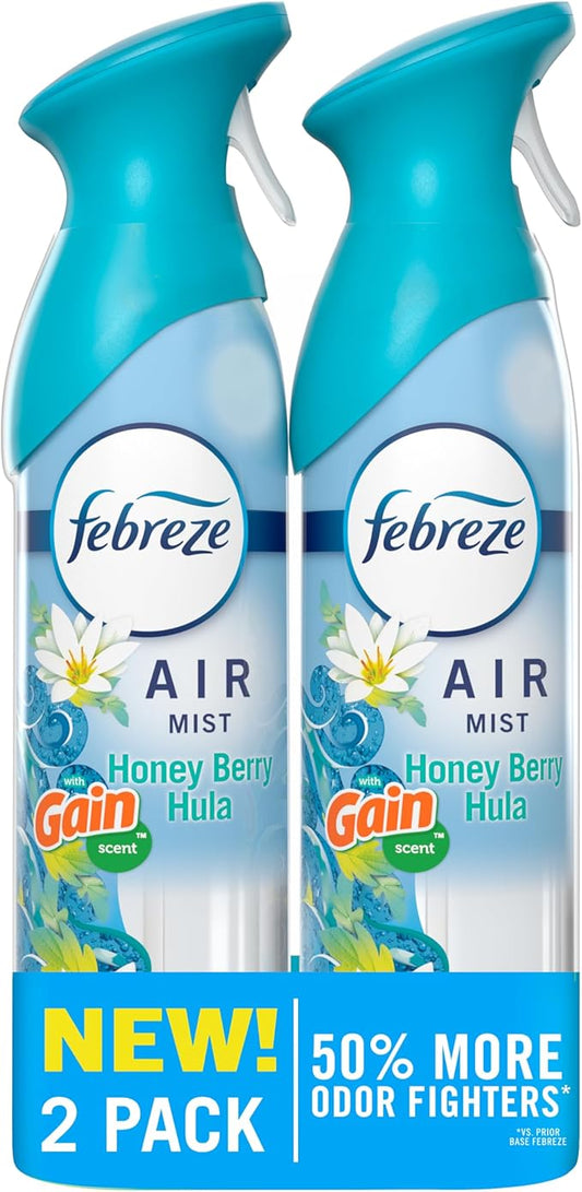 Febreze Air Mist, Air Freshener Spray, Odor Fighting Room Spray, Deodorizer for Home Bathroom Kitchen Office Apartment Dorm Room Classroom, Gain Honey Berry Hula Scent, 8.1oz (Pack of 2)