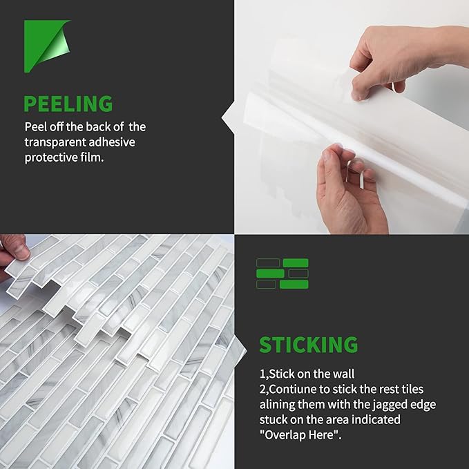 LONGKING 10-Sheet Self-Adhesive Peel and Stick Backsplash for Kitchen, Vinyl Decorative Tiles (Light Gray)