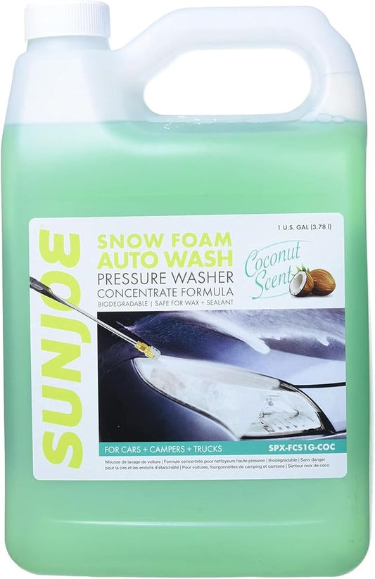 Sun Joe Snow Foam Car Wash Soap & Cleaner Concentrate, Coconut Scent, 1 Gallon - Cleaning Solution for Automotive Vehicles, Vinyl, Aluminum, Wood, & Brick Surfaces, SPX-FCS1G-COC