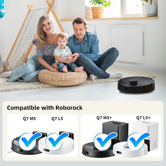 Replacement Parts for Roborock Q7 M5/M5+, Q7 L5/L5+ Plus Robot Vacuum Accessories Kit, 2 Main Brush, 4 Mop Clothes, 4 Filters, 6 Side Brushes, 1 Cleaning Tool