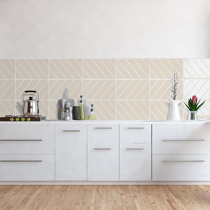 Peel and Stick Backsplash for Kitchen,New Upgrade Herringbone Premium Tiles,Stick on Subway Tile Peel and Stick for Bathroom,Beige 10-Sheet.