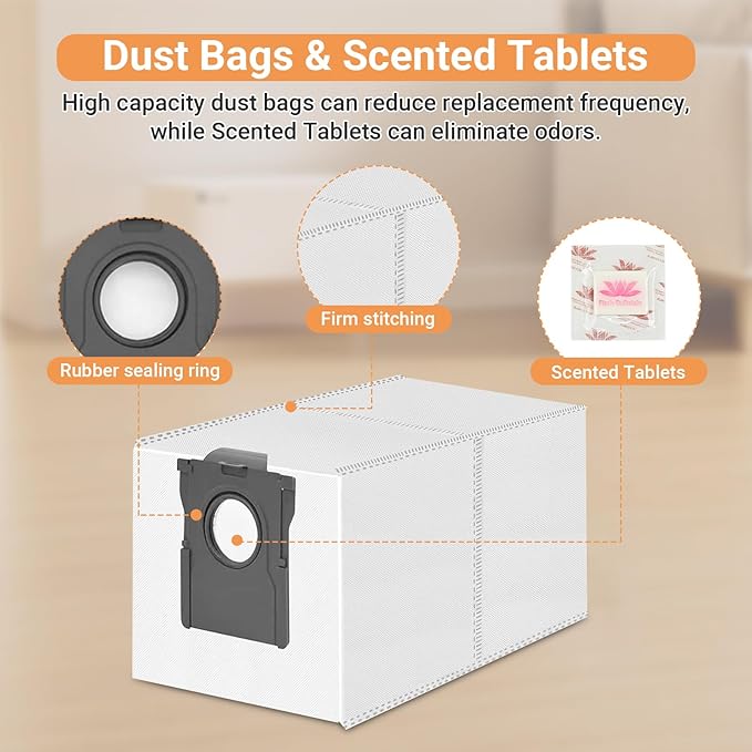 Replacement Kit for DREAME Aqua10 Ultra Roller Robot Vacuum, 1 Pair Main Brushes, 2 Roller Mops, 4 Filters, 6 Side Brushes & Dust Bags & Scented Tablets, 1 Cleaning Brush