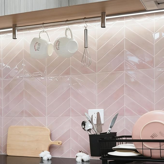 Peel and Stick Backsplash for Kitchen,New Upgrade Herringbone Premium Kitchen Backsplash,Stick on Subway Tile Peel and Stick Backsplash,Pink 10-Sheet.