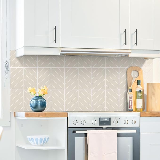 Peel and Stick Backsplash for Kitchen,New Upgrade Herringbone Premium Tiles,Stick on Subway Tile Peel and Stick for Bathroom,Beige 10-Sheet.