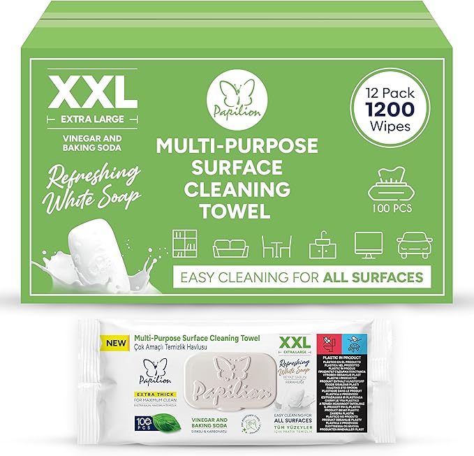 PAPILION Multi-Surface Cleaning Wipes, White Soap Scent, Removes Dirt & Stains, Paraben & SLS-Free, Surface-Safe Formula for Everyday Home, Kitchen & Office Cleaning, Flip-Top Pack, 1200 Count