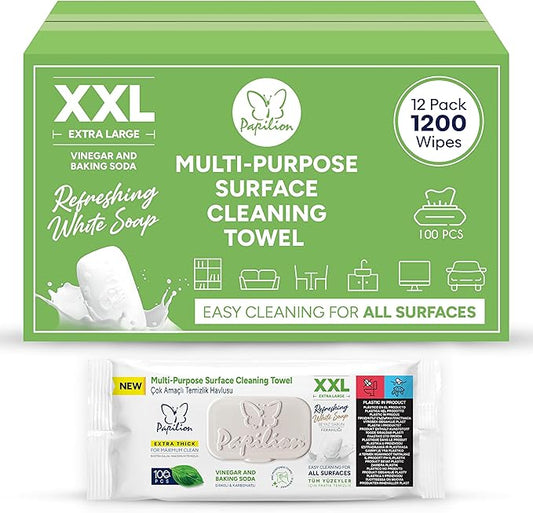PAPILION Multi-Surface Cleaning Wipes, White Soap Scent, Removes Dirt & Stains, Paraben & SLS-Free, Surface-Safe Formula for Everyday Home, Kitchen & Office Cleaning, Flip-Top Pack, 1200 Count