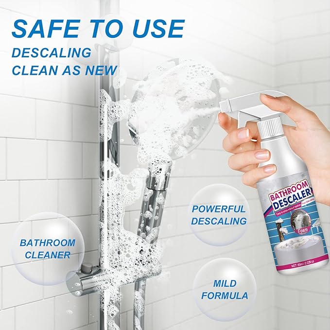 XIRUJNFD 2025 Bathroom Descaler Foam Cleaner, 2 floz Bathroom Descaler Foam Cleaner Spray, All Purpose Rinse Cleaning Foams for Shower Room, Glass, Sink, Toilet, Bathtub, Faucet (1 SET)