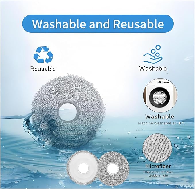 Replacement ECOVACS Accessory 6-Washable Vacuum Mop Cloths / 6-Pack Large Capacity Dust Bags：Compatible with DEEBOT T50 Max/T50 Pro/T50 Omni/T50 Pro Omni/T50 Max Pro Vacuum Cleaner Parts Accessories