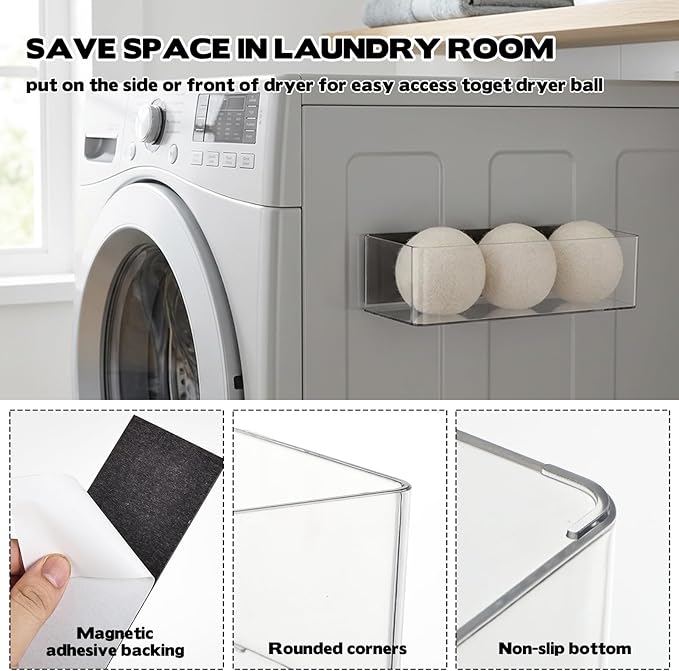 Rainmae 2 Pcs Magnetic Dryer Ball Holder Set Laundry Pods Dryer Sheets Storage Baskets for Laundry Room Organization Wall Mounted Magnetic Dryer Ball Container Basket for Storage and Home Organization