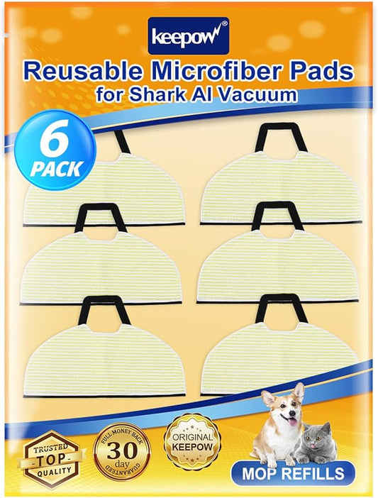 KEEPOW Replacement Mop Pads Compatible with Shark RV2610WA AV2610WA AV2620WA AV2630WA RV2410WD Matrix Plus AI Ultra 2-in-1 Robot Vacuum,Washable Reusable Replacement Microfiber Soft Mop Pads, 6 Pack
