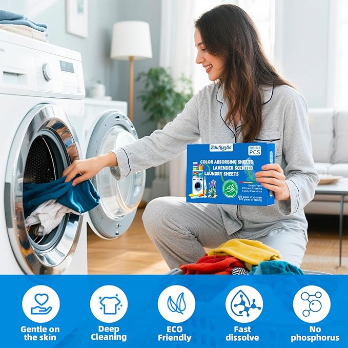 2-in-1 Laundry Detergent Sheets & Color Catcher Sheets, 840 Loads Mega Pack, Fast Dissolve Hypoallergenic Stain Remover - No Color Bleeding Fresh Lavender Scent for Home Dorms Travel