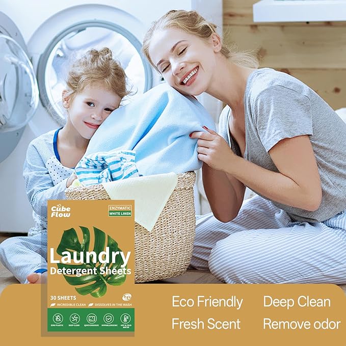 Linen Scented Laundry Detergent Sheets | 60 Loads | Natural Freshness & Deep Cleaning | Liquidless, Pre-Measured Eco Sheets | Hypoallergenic & Travel Friendly