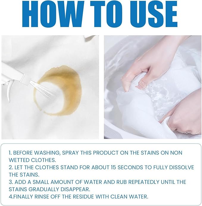 Clothing Emulsifier Stain Remover Spray, Powerful Laundry Spot Cleaner with Anti-Static Guard, Non-Ionic Active Enzyme Formula for Clothes, Sweat & Grass Dirt Removal (1pcs)