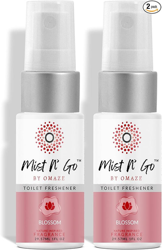 Mist N??Go by Omaze Travel Bathroom Spray for Toilet Spray Odor Eliminator - Travel Toilet Spray for Bathroom Air Freshener Spray for Bathroom Deodorizer - Blossom Travel Size (1oz x2)