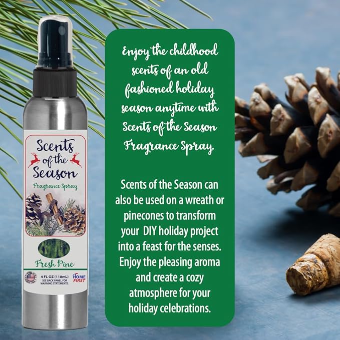 Essential Oil Fragrance Spray, Pine, 4 oz — Natural Room and Fabric Mist for Home, Office, and Holiday Decor