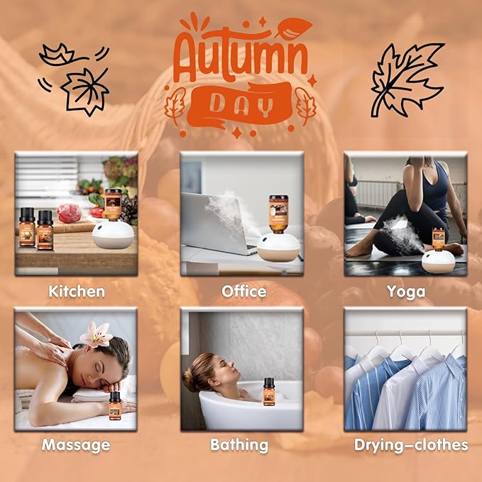 Fall Essential Oils Set – 6 Pack Aromatherapy Oils, Essential Oils Fall Scents for Diffuser, Candle Making Scents, Fragrance Oil for Soap & Candle Making, Fall Scented Essential Oils