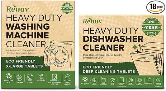 Renuv® Washing Machine Cleaner + Dishwasher Cleaner Bundle - Heavy Duty Appliance Deep Cleaning, Descaling and Deodorizing