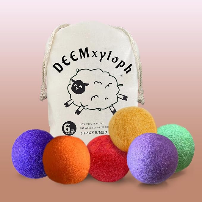Solid Color Wool Dryer Balls 6-Pack,Hypoallergenic Softener Alternative, Assorted Pure Hues, All-Season Performance Cut Drying Time & Static for Organic Cotton