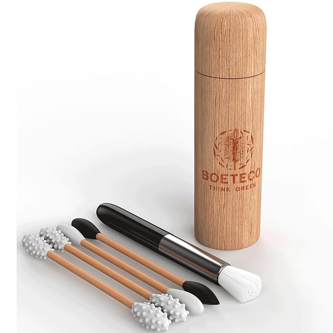 Bamboo Reusable qtip Ear Swab and Makeup Swabs Kit. 1 Case with 4 Reusable Silicone Bamboo Swabs for Ears, Baby, Beauty