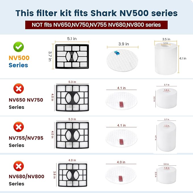 4 Foam and Felt Filters Replacement for Shark Rotator Professional Lift-Away NV500 NV501 NV502 NV503 NV505 NV510 NV520 NV552 ZU780 ZU782 ZU785 UV560, Part # XFF500 & XHF500