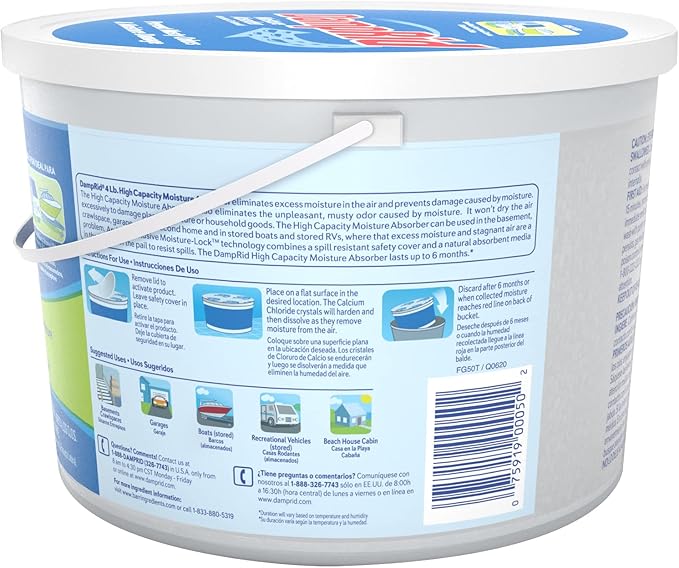 DampRid Moisture Absorber Hi-Capacity Bucket, 4 lb., Fragrance Free, For Fresher, Cleaner Air in Large Spaces, Lasts Up To 6 Months, No Electricity Required