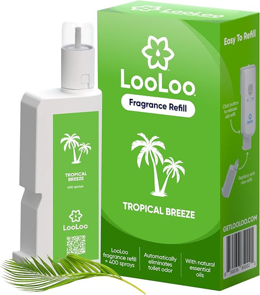 Loo Loo Touch Free Toilet Freshener Refills, Natural Essential Oils ??Toilet Smell Eliminator, Bathroom Deodorizer, Air Freshener Spray for Bathroom, Tropical Breeze Fragrance, 2.0 Fl Oz