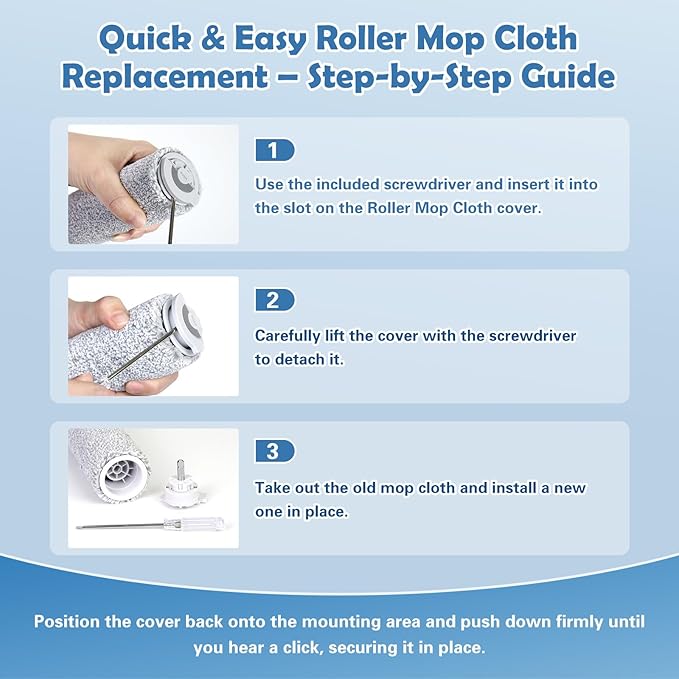 Replacement Parts for Roborock Qrevo Curv 2 Flow Robot Vacuum Cleaner Accessories, 1 Main Brush, 1 Roller Mop Cloth, 4 HEPA Filters, 4 Dust Bags, 6 Side Brushes