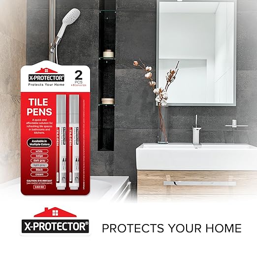 X-Protector Water Based Grout Marker - 2 PCS with 8 Tips, Light Gray