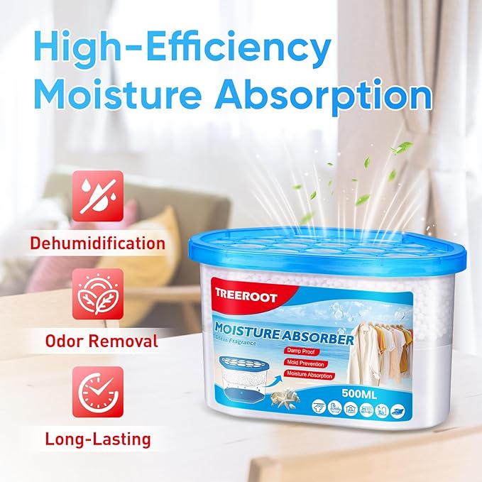 16 Pack Moisture Absorbers, 10.5 OZ Humidity Absorber Bucket, Moisture Absorbers for Closet, Dehumidifier Bucket for Wardrobes (Ocean Scent), Kitchens and Bathrooms